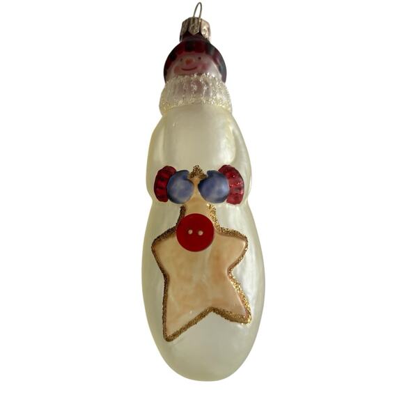 Frosted Glass Snowman Ornament Holding Star Button Hand Painted Vintage 5” - Picture 7 of 8